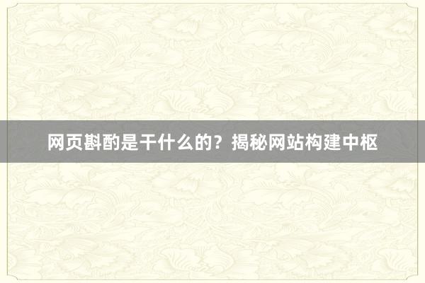网页斟酌是干什么的？揭秘网站构建中枢